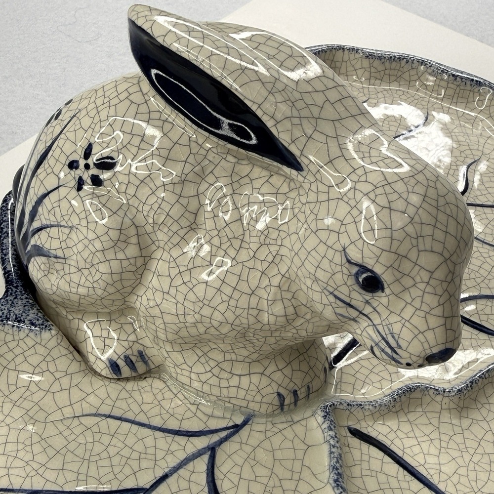 Dedham Pottery Rabbit Chip & Dip Set The Potting Shed Blue White Crackle Glaze‎ - Picture 3 of 16